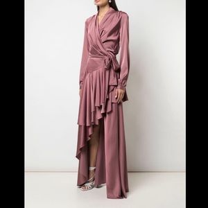 PatBO Mauve Satin Maxi Ruffle Wrap Dress 10